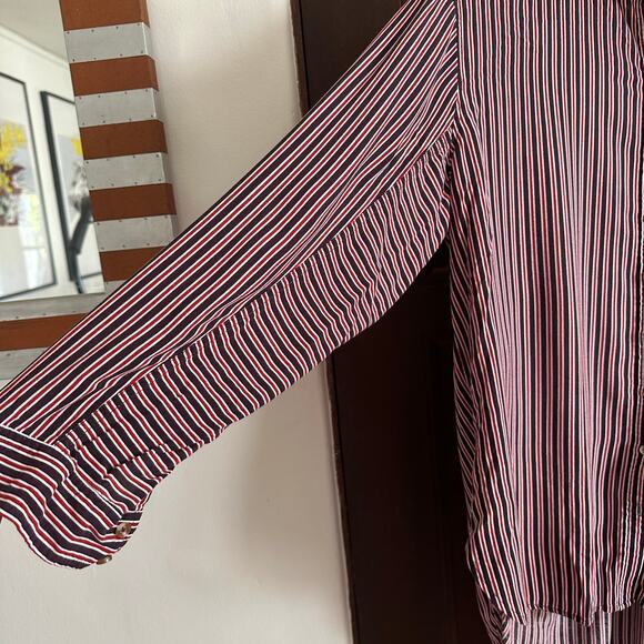 MAEVE | Anthropologie Adelaide Poplin Blue & Red Striped Button Down | Sz Large - Picture 6 of 7
